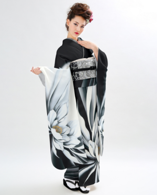 振袖　未仕立て品　白×黒　シンプルモダン シンプルモダン振袖（モノトーン振袖／白黒ツートン）21014