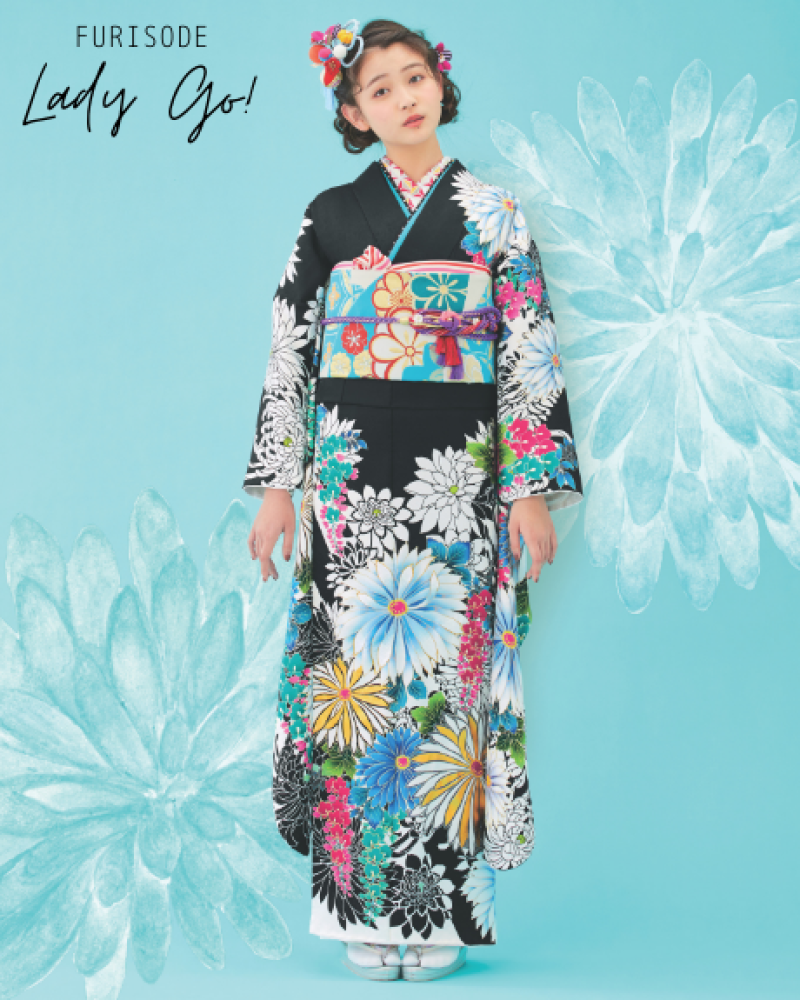 モダン振袖（菊に藤／黒）21026 ｜おりえん 