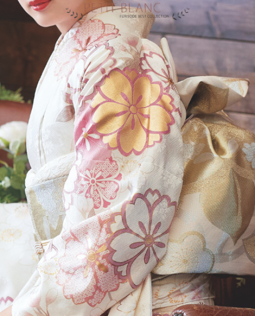 プチブラン レトロ振袖（桜散らし／白ピンク）22020 | おりえん 振袖