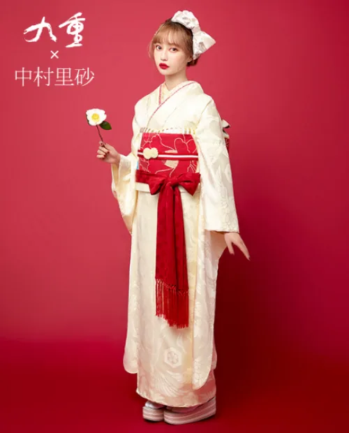 アンティーク　婚礼衣装　中振り袖　優しい薄紅　振り袖　長襦袢　帯　三点セット 九重×中村里砂 無地振袖RN3（シンプル振袖／白無地）21003 | おりえん