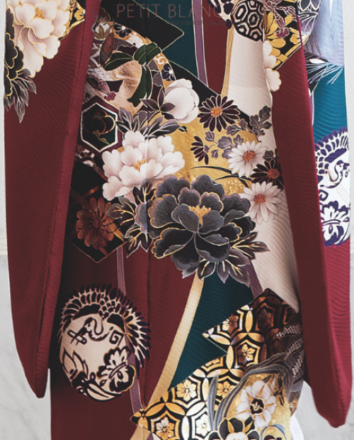 プチブラン レトロ古典振袖（菱に牡丹／深緑とえんじ）22021 | おり