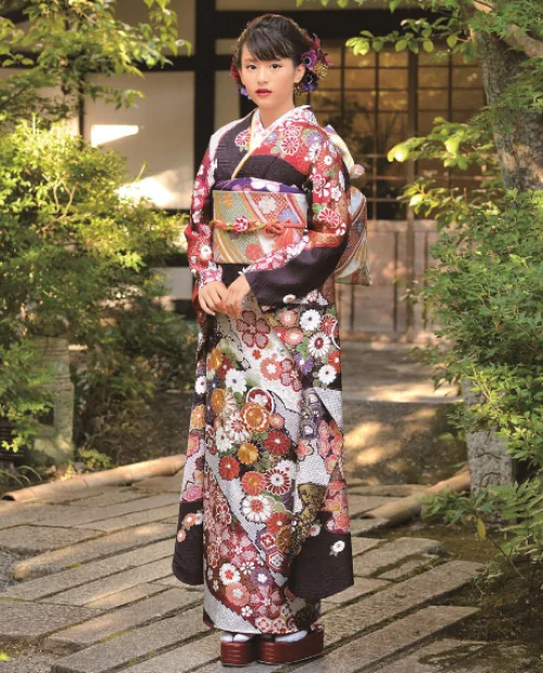 バッグ付き☆振袖フルセット(9点)本絞り・成人式・高級古典柄・金駒刺繍・高身長 古典振袖（金駒刺繍絞り柄／紫紺色）19004 ｜おりえん