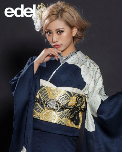 edel 紺色牡丹柄シンプル振袖｜振袖ネットレンタルはおりえん