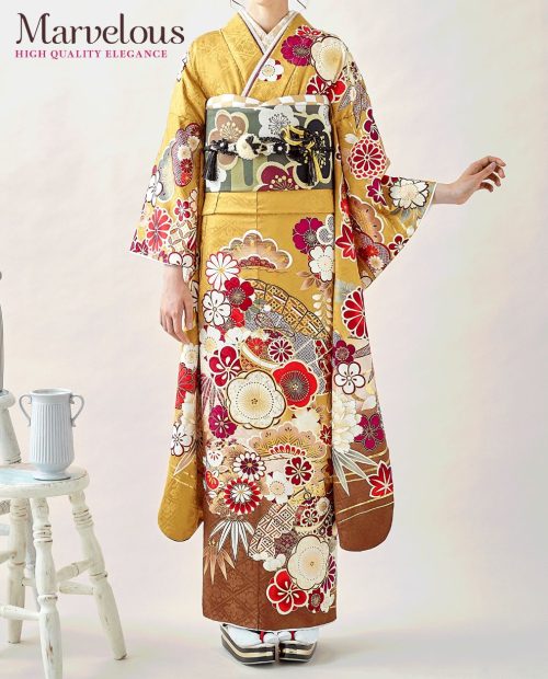 らんらん　振袖のみ マーベラスからし色振袖｜振袖ネットレンタルはおりえん