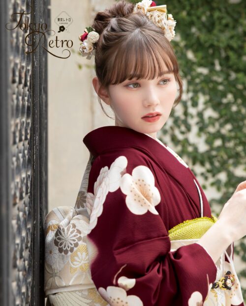 東京レトロ えんじ色×菊柄振袖｜振袖ネットレンタルはおりえん