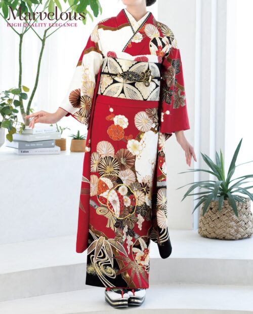 マーベラス 赤×白染め分け新古典振袖（艶やかキレイ）24055