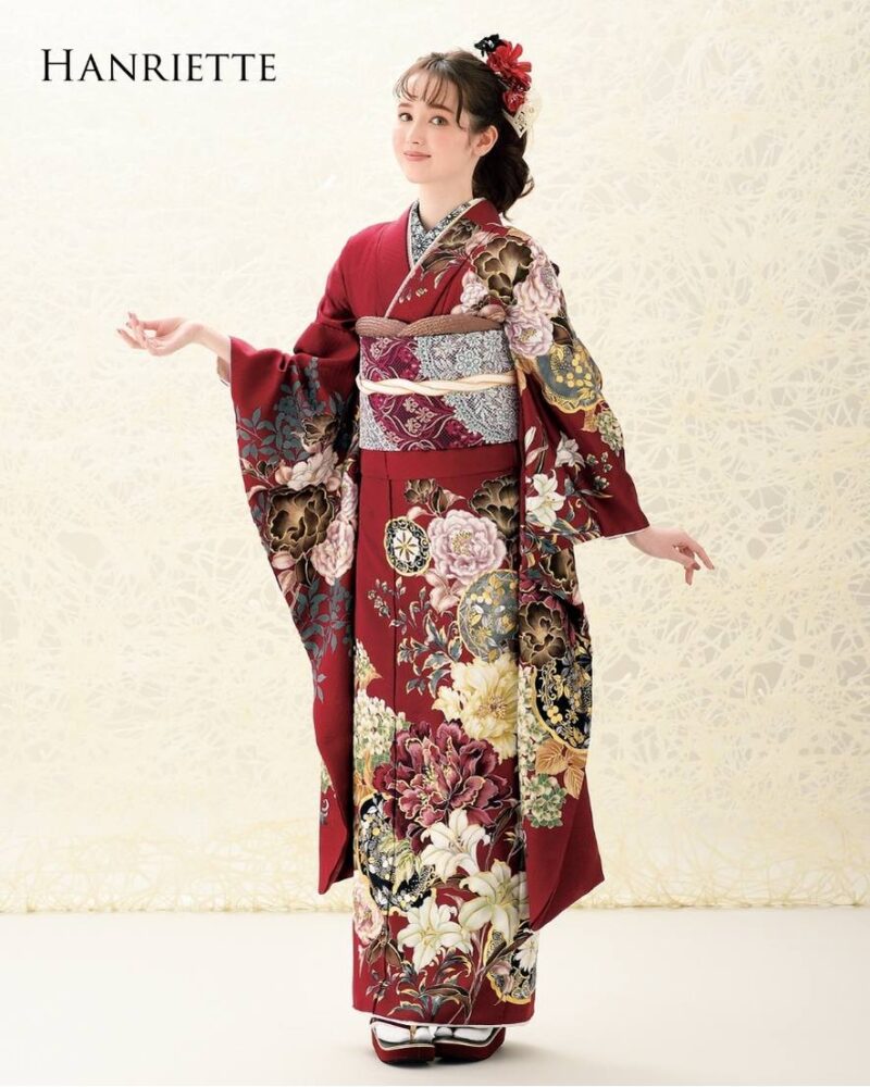 83287 女の子 着物 振袖 赤 抜け