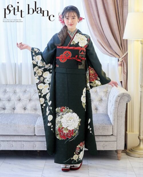 華徒然×吉木千沙都HT-181黒に糸菊｜成人式の振袖ネットレンタル