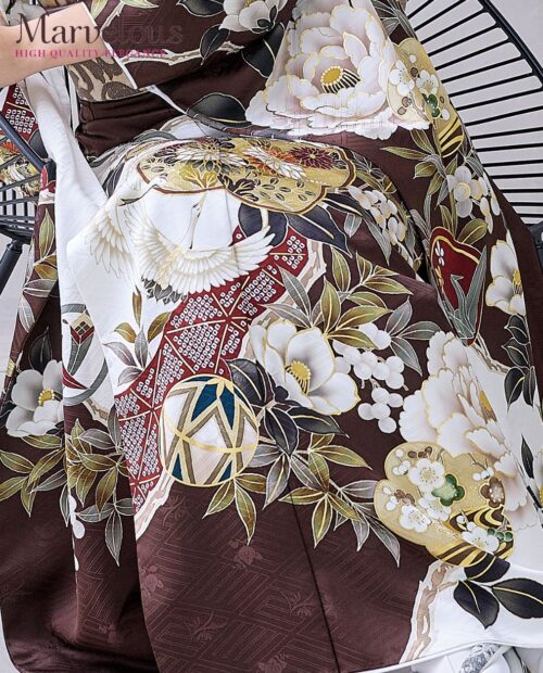 関芳　金彩　こげ茶×白染め分け　振袖フルセット 関芳 金彩 こげ茶×白染め分け 振袖フルセット - メルカリ