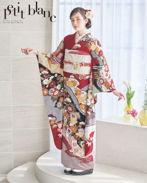 の*ろ様 (あ785)本絞り振袖㊗️黒に白の水玉 枝垂れ桜の花模様 金駒刺繍 重 振袖ひいな 古典振袖（金駒刺繍付き熨斗柄／白）21038 | おり