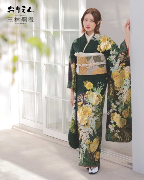 王林爛漫 深緑に映える金彩の輝き！古典を少し今どきにアレンジした華やぎの着物 27007